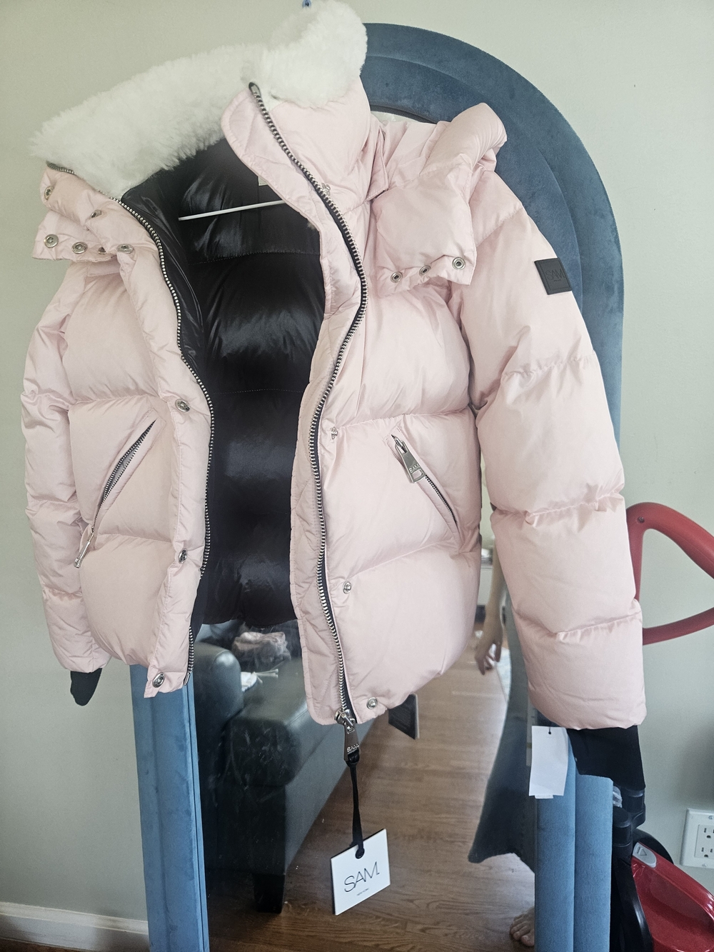 SAM. Pale Pink Women's Faux-Fur Hood Puffer Jacket